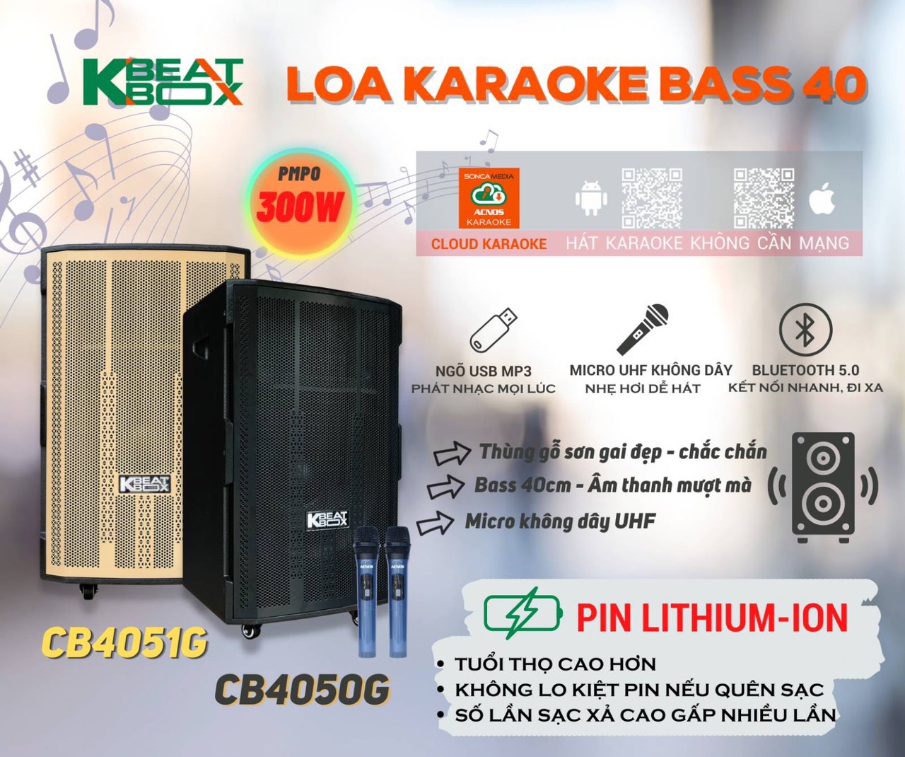 Loa Karaoke kéo Bass 40 CB-4051G ( 4 Tấc )