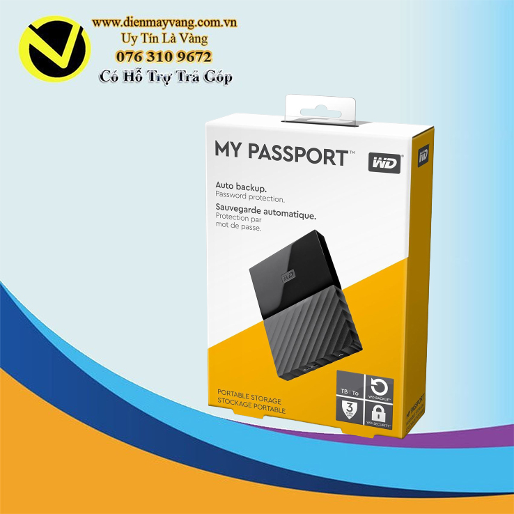 Ổ Cứng Di Động WD My Passport 1TB 2.5 inch USB 3.0 đen - WDBYVG0010BBK-WESN - Tặng Bao da